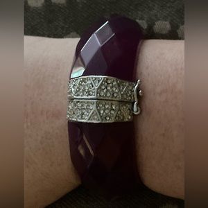 ANN TAYLOR Vtg Faceted Lucite Hinged Bracelet W/ Rhinestines